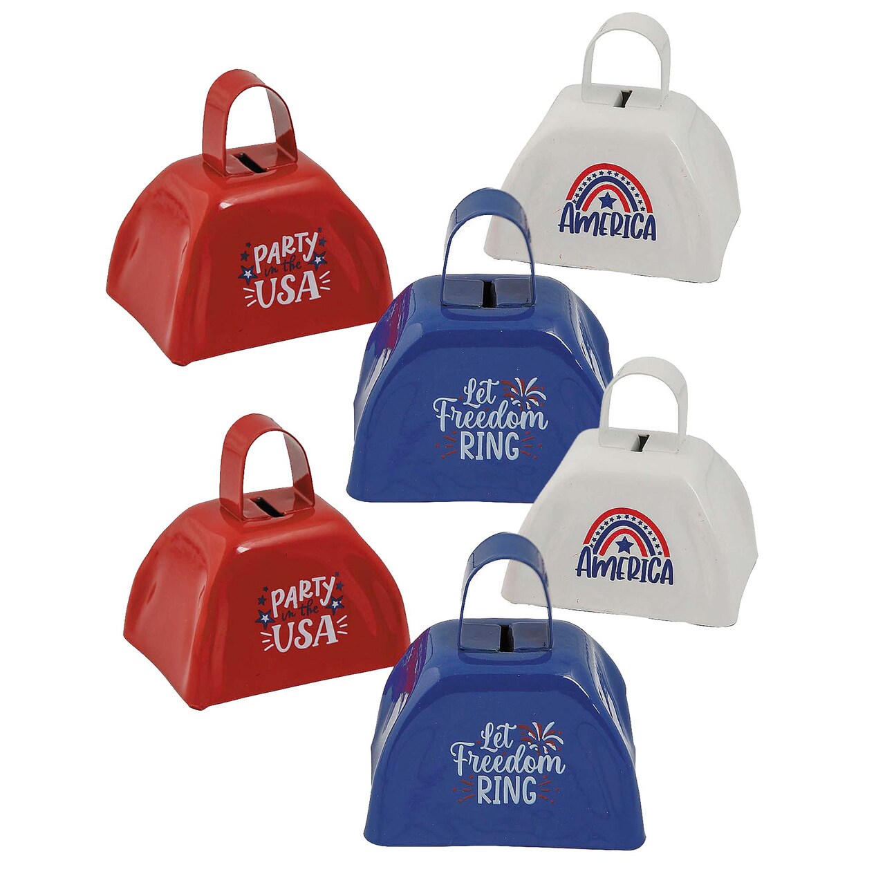 2 3/4" x 2 1/2" Patriotic Red, White & Blue Cowbell Noisemakers 12 Pieces